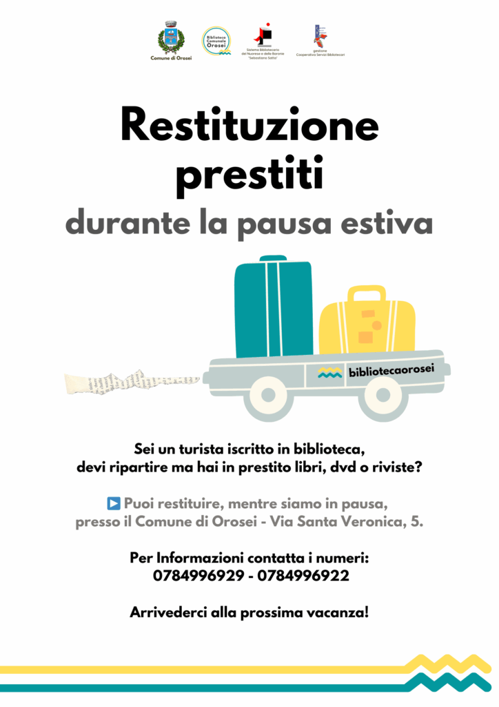 Restituzione Prestiti durante la pausa estiva Biblioteca Orosei