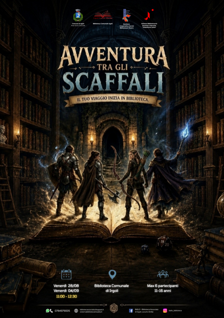 Locandina Avventura tra gli scaffali: gioco, lettura e socialità in biblioteca a Irgoli